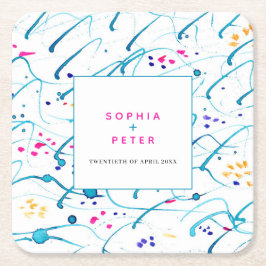 Porta-copo De Papel Quadrado casamento cor-de-rosa com laranja-rosa com ondas t