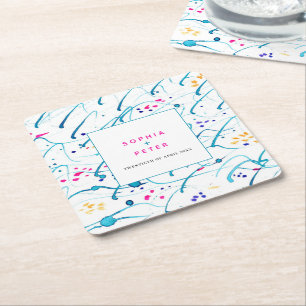 Porta-copo De Papel Quadrado Casamento cor-de-rosa com ondas tropicais Abstrato