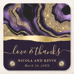 Porta-copo De Papel Quadrado Casamento de Ágata com Papel Alumínio Roxo Elegant