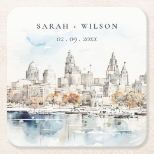 Porta-copo De Papel Quadrado Casamento de Aquarela de Kansas City Missouri