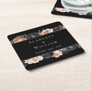Porta-copo De Papel Quadrado Casamento de Blush Negro Vintage Gótico