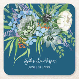 Porta-copo De Papel Quadrado Casamento de Boho com Buquê Floral Suculente de Wa