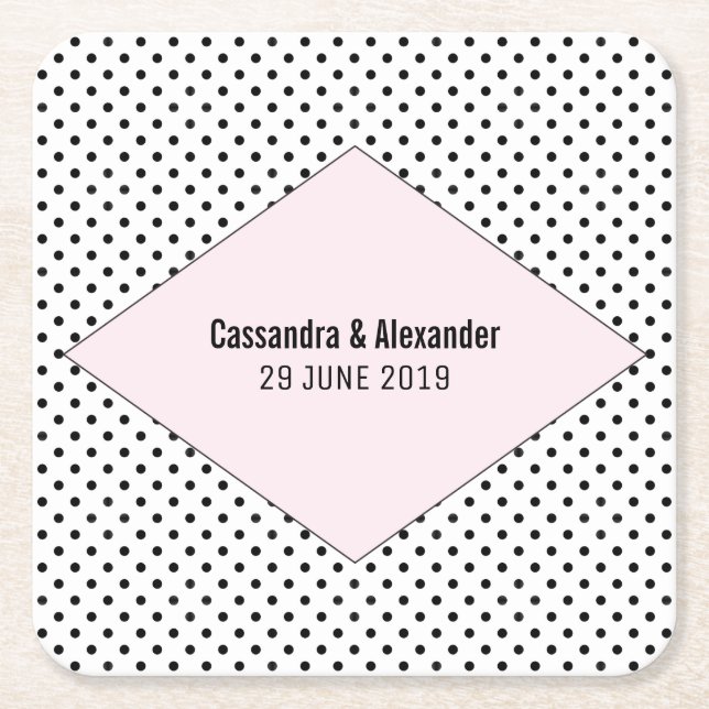Porta-copo De Papel Quadrado Casamento de Bolinhas Modernas Rosa (Frente)