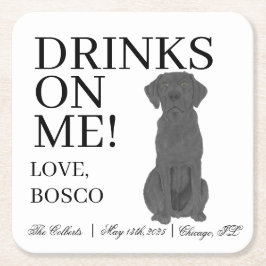 Porta-copo De Papel Quadrado Casamento de Cachorro Negro Personalizado