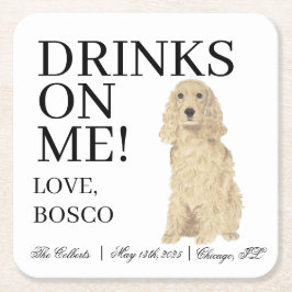 Porta-copo De Papel Quadrado Casamento de Cachorro Panorâmico Ouro Loura