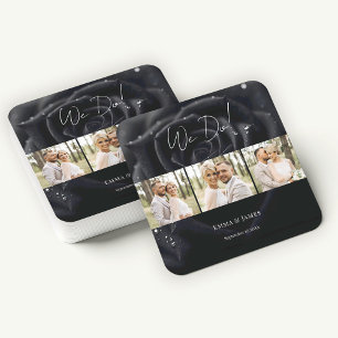 Porta-copo De Papel Quadrado Casamento de Colagem de Fotos de Rosa Meia-Noite F
