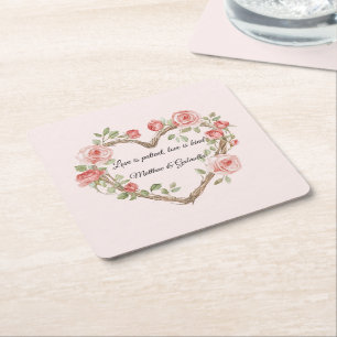 Porta-copo De Papel Quadrado Casamento de Coração Floral de Rosa vermelha Român