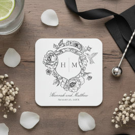 Porta-copo De Papel Quadrado Casamento de Crest de Aves da Chinoiserie Negra El