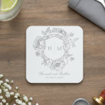 Porta-copo De Papel Quadrado Casamento de Crest de Aves da Cinza Elegante Chino<br><div class="desc">Elevem seu dia especial com nossa elegante e vintage porta copos de casamento do estilo barroco, uma obra-prima de elegância eterno. Apresentando uma delicada crista de cinza francesa com delicadas flores de arte de linhagem e um pássaro sobre um fundo branco pristino, essa design exude encanto clássico e sofisticação. Sua...</div>