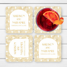 Porta-copo De Papel Quadrado Casamento de Deco Geométrico Dourado Elegante