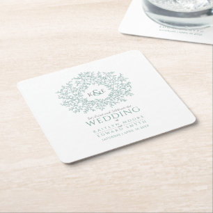 Porta-copo De Papel Quadrado Casamento de desenho de um monograma em círculo v