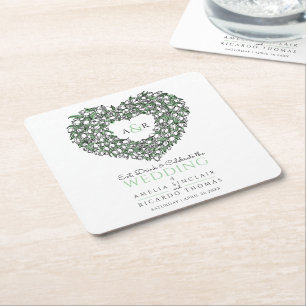 Porta-copo De Papel Quadrado Casamento de desenho monograma de tinta de tulipa 