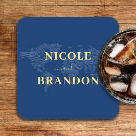 Porta-copo De Papel Quadrado Casamento de Destino do Mapa do Mundo Azul