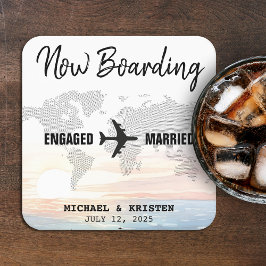 Porta-copo De Papel Quadrado Casamento de Destino do Oceano Passado de Embarque