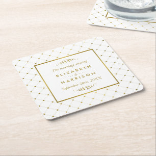 Porta-copo De Papel Quadrado Casamento de Efeito de Folha Branca e Ouro Moderna