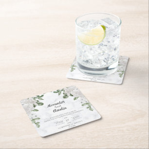 Porta-copo De Papel Quadrado Casamento de Flor Verde Elgant