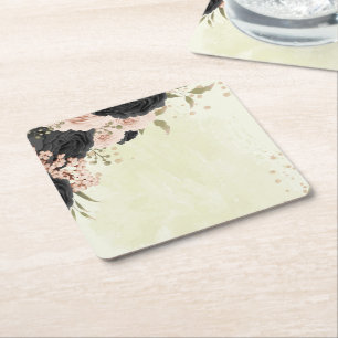 Porta-copo De Papel Quadrado casamento de flores rosa pretas