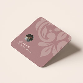 Porta-copo De Papel Quadrado Casamento de Fotografia com Damasco Mínimo Clássic