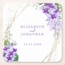 Casamento de Frame Dourado Floral Roxo Elegante