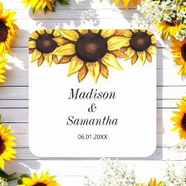 Porta-copo De Papel Quadrado Casamento de Girassol de Noiva Branca Amarela