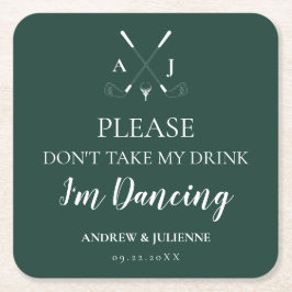 Porta-copo De Papel Quadrado Casamento de Golfe do Monograma Moderno Emerald Gr