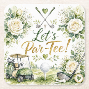Porta-copo De Papel Quadrado Casamento de Golfe Floral Vamos Par-Tee