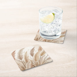 Porta-copo De Papel Quadrado Casamento de Grama de Pampas Bege Boho