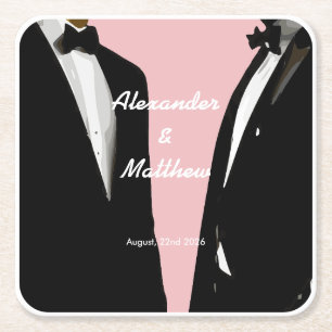 Porta-copo De Papel Quadrado Casamento de Homens Gay Modernos Elegantes