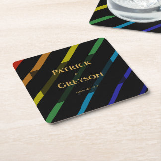 Porta-copo De Papel Quadrado Casamento de Homens Gays Elegante Arco-íris