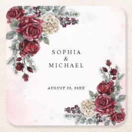 Porta-copo De Papel Quadrado Casamento de Inverno com Rosas Congeladas 