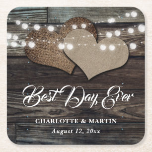 Porta-copo De Papel Quadrado Casamento De Luzes De Corda De Madeira Rústica