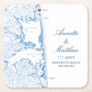 Porta-copo De Papel Quadrado Casamento de Mapa de Rehoboth Beach Delaware