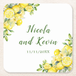 Porta-copo De Papel Quadrado Casamento de Moldura de Lemon Greenery