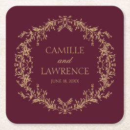 Porta-copo De Papel Quadrado Casamento de Moldura Floral Toile de Champanhe Bor