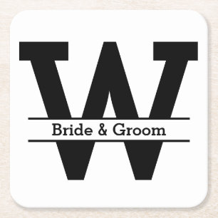 Porta-copo De Papel Quadrado Casamento de Monograma em Branco e Preto