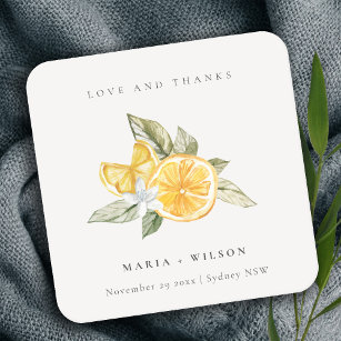 Porta-copo De Papel Quadrado Casamento de Obrigados de Amor com Limão Botânico 