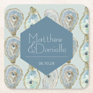 Porta-copo De Papel Quadrado Casamento de Ostras de Aquarela