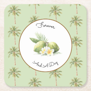 Porta-copo De Papel Quadrado Casamento de Palmeira Tropical Verde