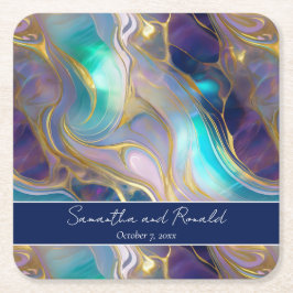 Porta-copo De Papel Quadrado Casamento de Pedra Óptica Azul e Faux Dourado Eleg