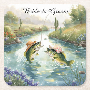Porta-copo De Papel Quadrado Casamento de Pesca no Texas