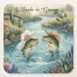 Porta-copo De Papel Quadrado Casamento de Pesca no Texas