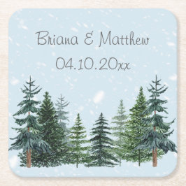 Porta-copo De Papel Quadrado Casamento de Pinheiro de Inverno Evergreen Rústico