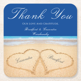 Porta-copo De Papel Quadrado Casamento de Praia 2 Corações no Casamento de Arei