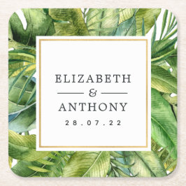 Porta-copo De Papel Quadrado Casamento de Praia Tropical de Watercolor Summer