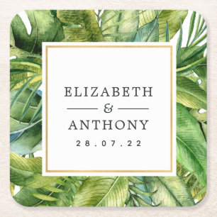 Porta-copo De Papel Quadrado Casamento de Praia Tropical de Watercolor Summer