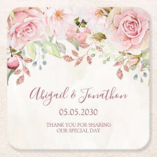 Porta-copo De Papel Quadrado Casamento de Primavera Floral Rosa Vintage