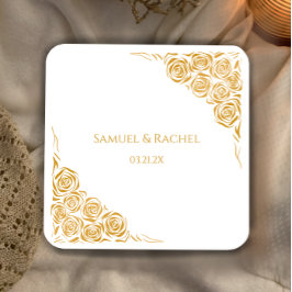 Porta-copo De Papel Quadrado Casamento de Rosas Ouros Desenhados Personalizados