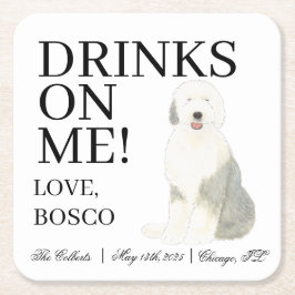 Porta-copo De Papel Quadrado Casamento de Sheepdog Inglês Antigo Personalizado