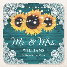 Casamento de Teal Rustic Wood Lace Sunflower