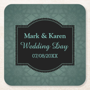 Porta-copo De Papel Quadrado Casamento de Texto Personalizado de Padrão Geométr